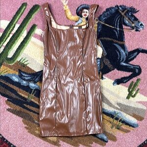 FAUX LEATHER DRESS BROWN